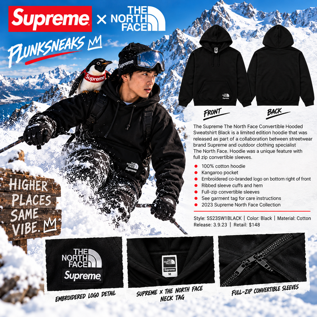 Supreme The North Face Convertible Hooded Sweatshirt Black 2023 (USED)
