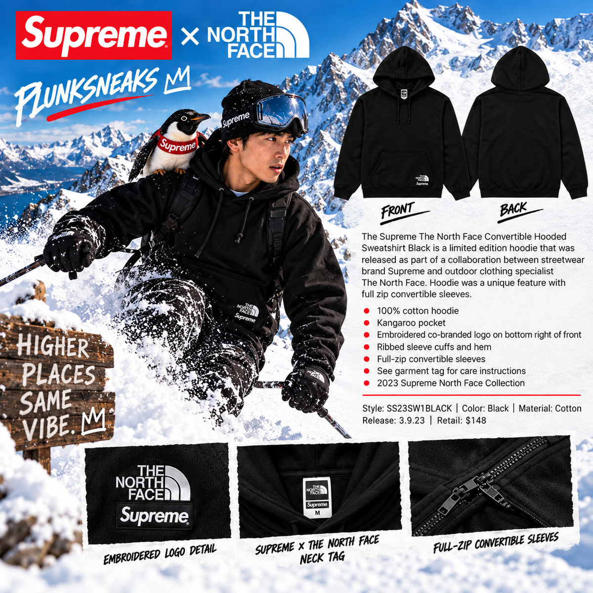 Supreme The North Face Convertible Hooded Sweatshirt Black 2023 (USED)