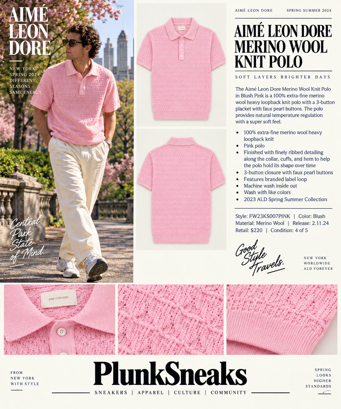 Aimé Leon Dore Merino Wool Polo Blush 2023 (USED)