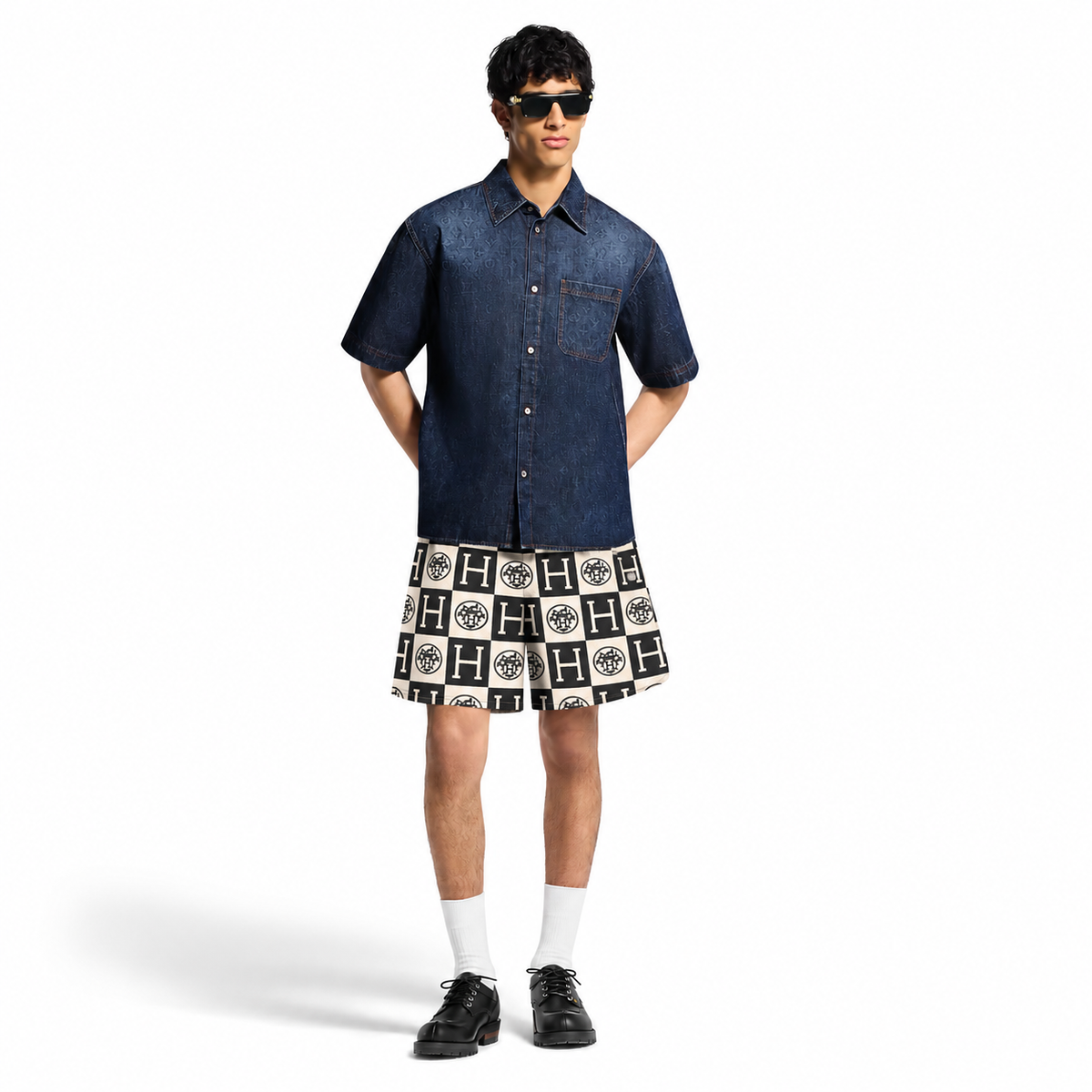 Bravest Studios Hermès-Inspired Mesh Monogram Shorts Cream Black 2022 (USED)