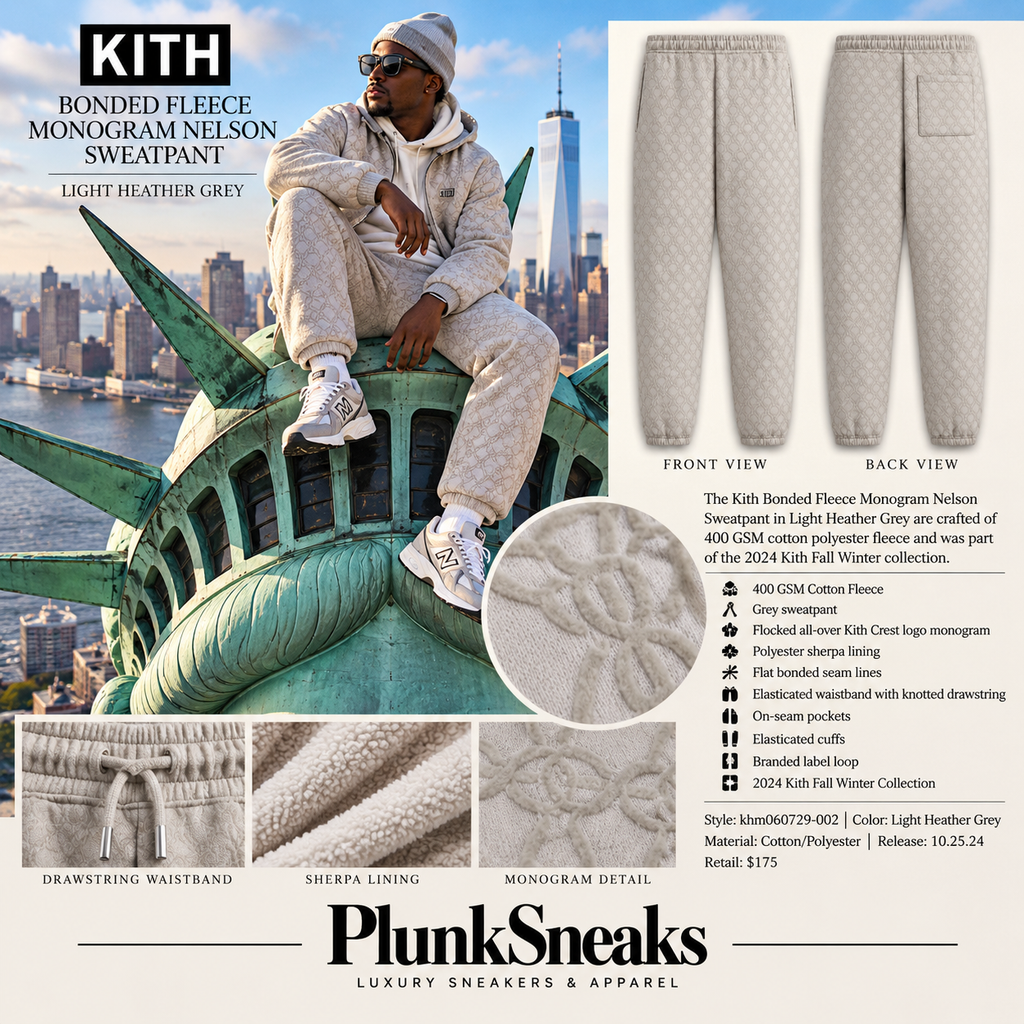 Kith Bonded Fleece Monogram Nelson Sweatpant Light Heather Grey 2024