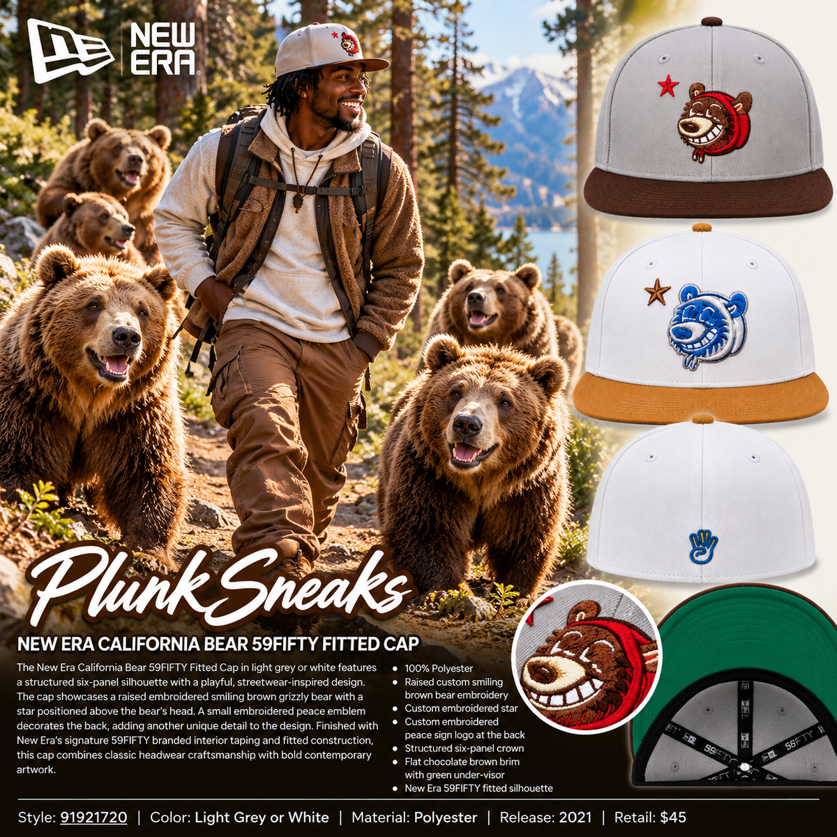 New Era California Bear 59FIFTY Fitted Hat Grey Brown Red 2021