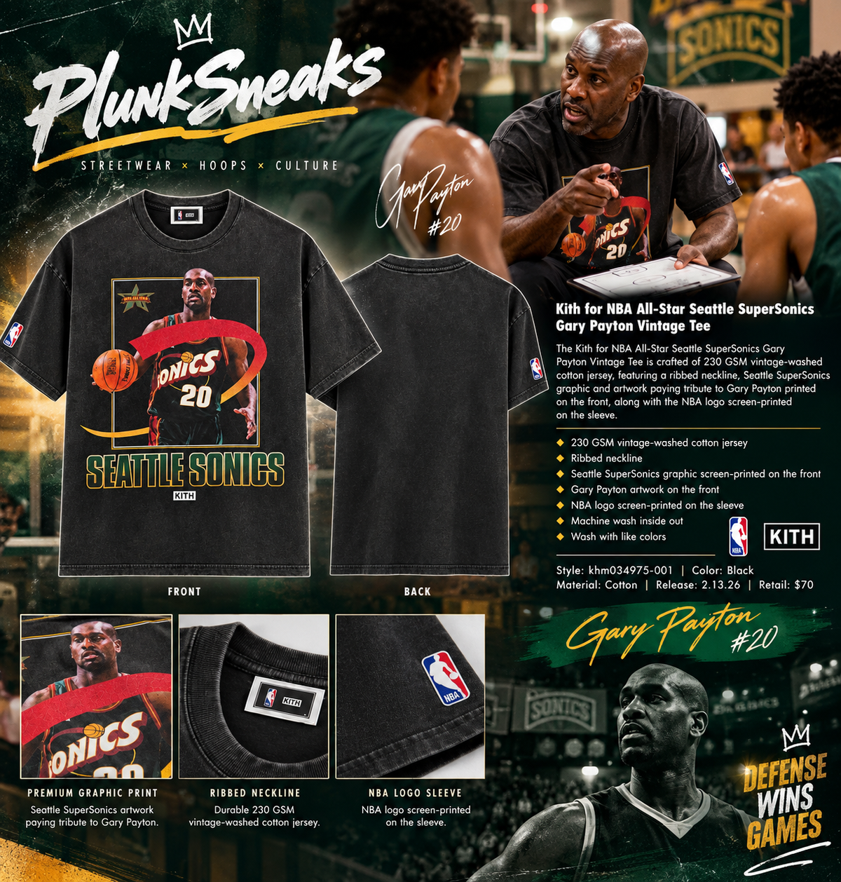 Kith for NBA All-Star Seattle SuperSonics Gary Payton Vintage Tee Black 2026