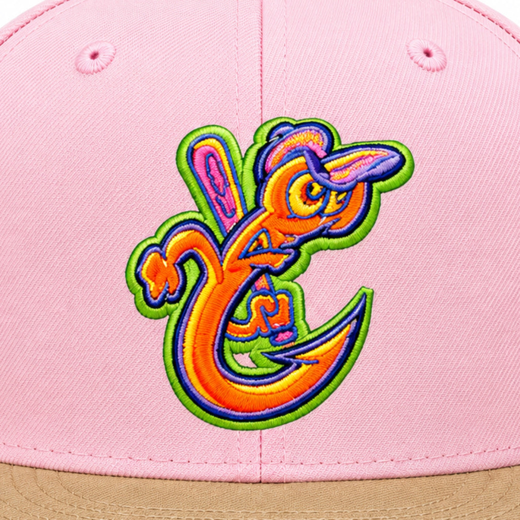 New Era MiLB Corpus Christi Hooks Rusty Hook 59FIFTY Sherbet Collection Fitted Hat Pink Tan 2022