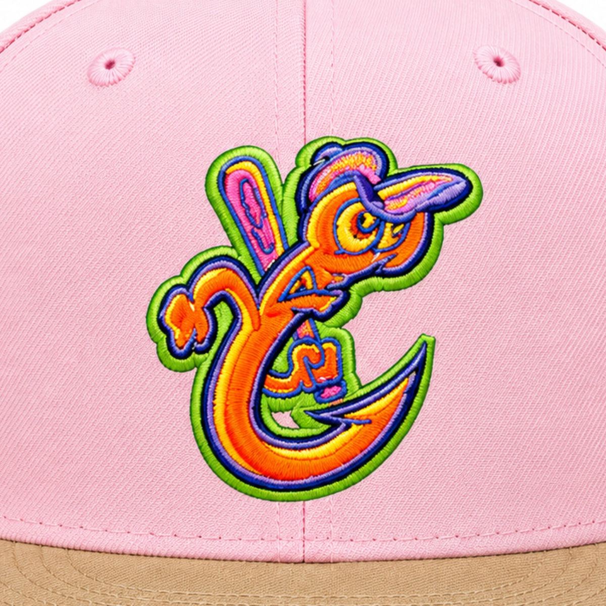 New Era MiLB Corpus Christi Hooks Rusty Hook 59FIFTY Sherbet Collection Fitted Hat Pink Tan 2022