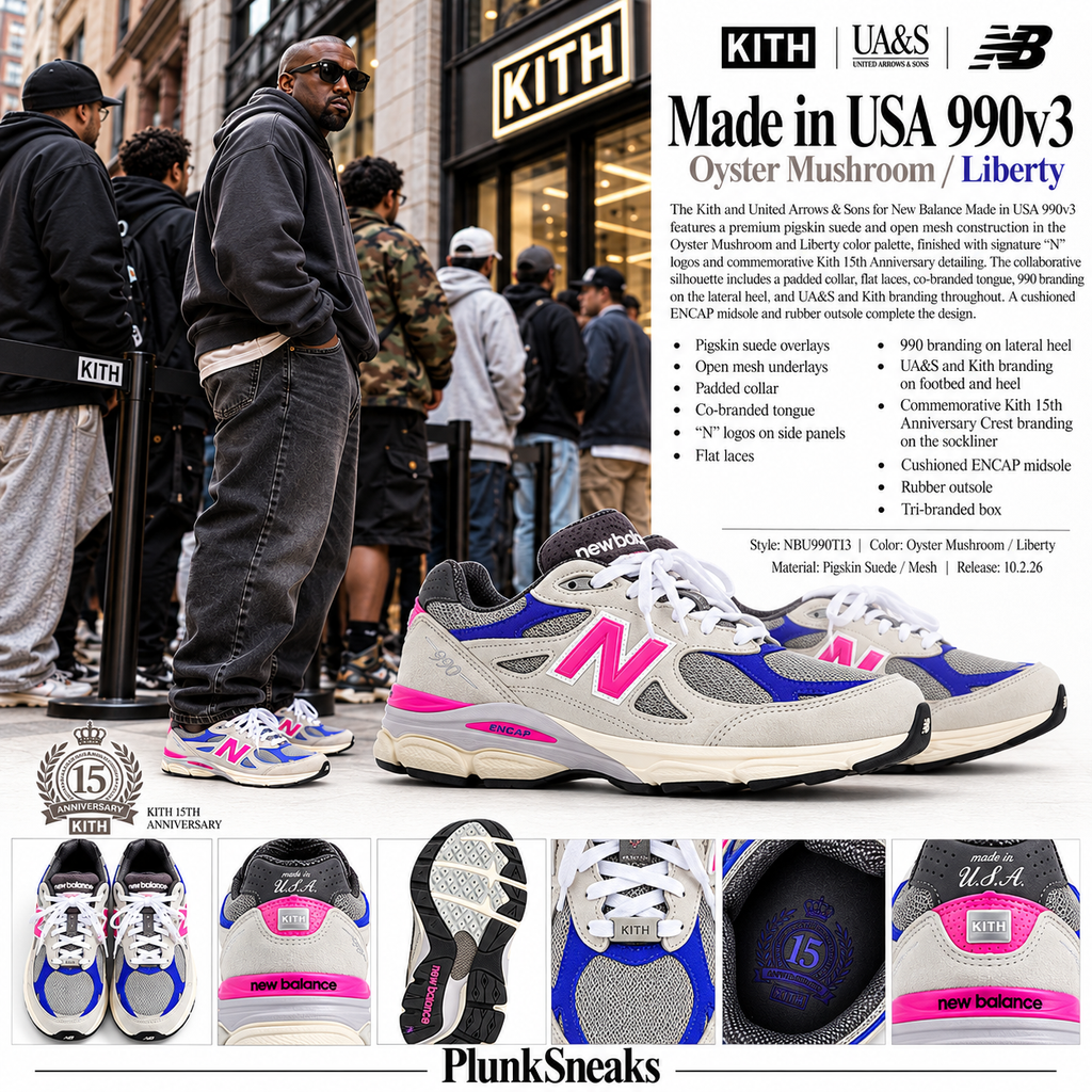 Kith & United Arrows & Sons New Balance 990v3 MiUSA Mushroom 2026