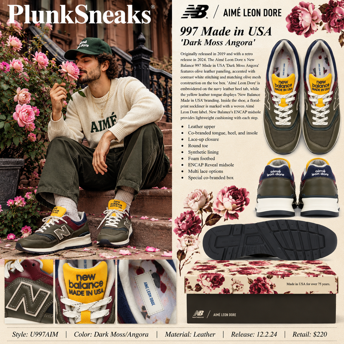 Aimé Leon Dore x New Balance 997 MiUSA Dark Moss Angora 2024 (USED)