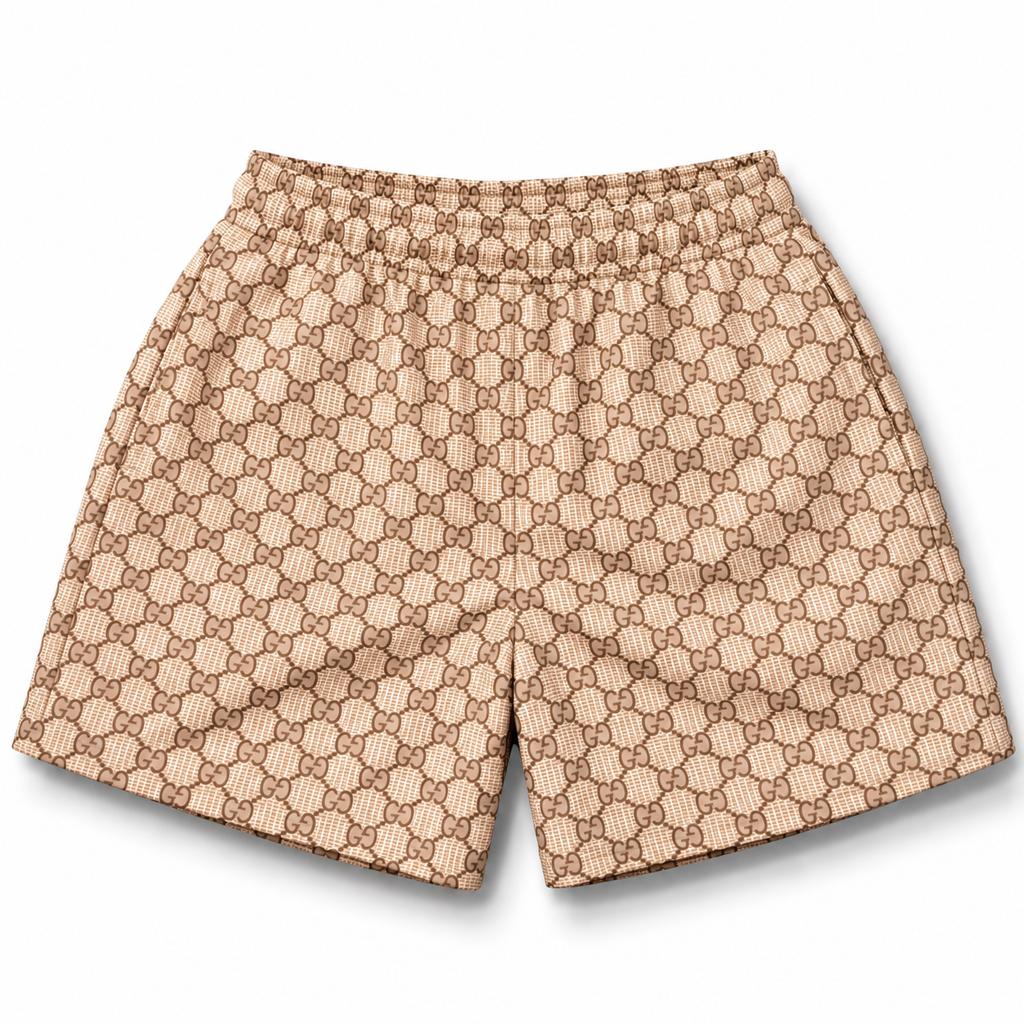 Bravest Studios Gucci-Inspired Mesh Monogram Shorts Tan 2020 (USED)