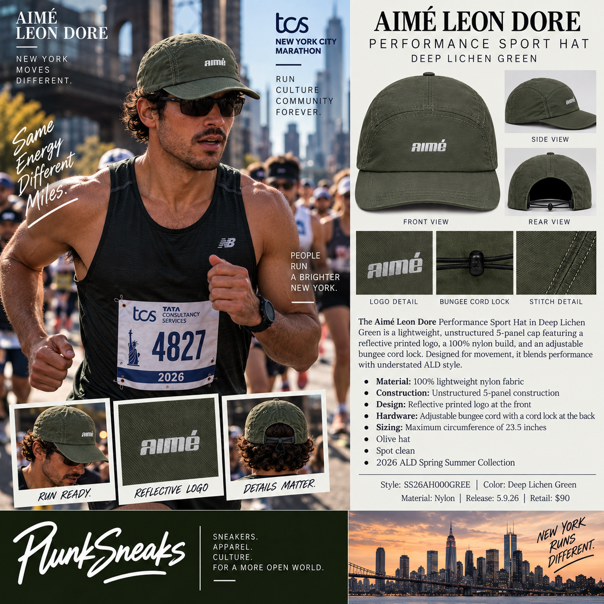 Aimé Leon Dore Nylon Performance Sport Cap Deep Lichen Green 2026
