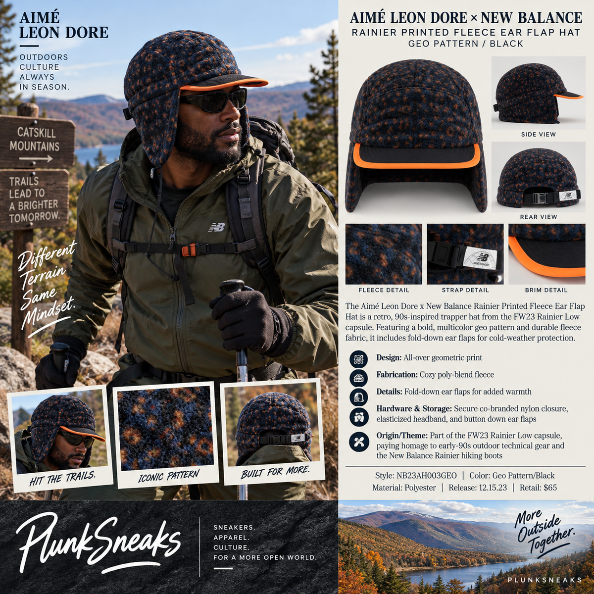 Aime Leon Dore New Balance Rainier Printed Fleece Ear Flap Cap 2023