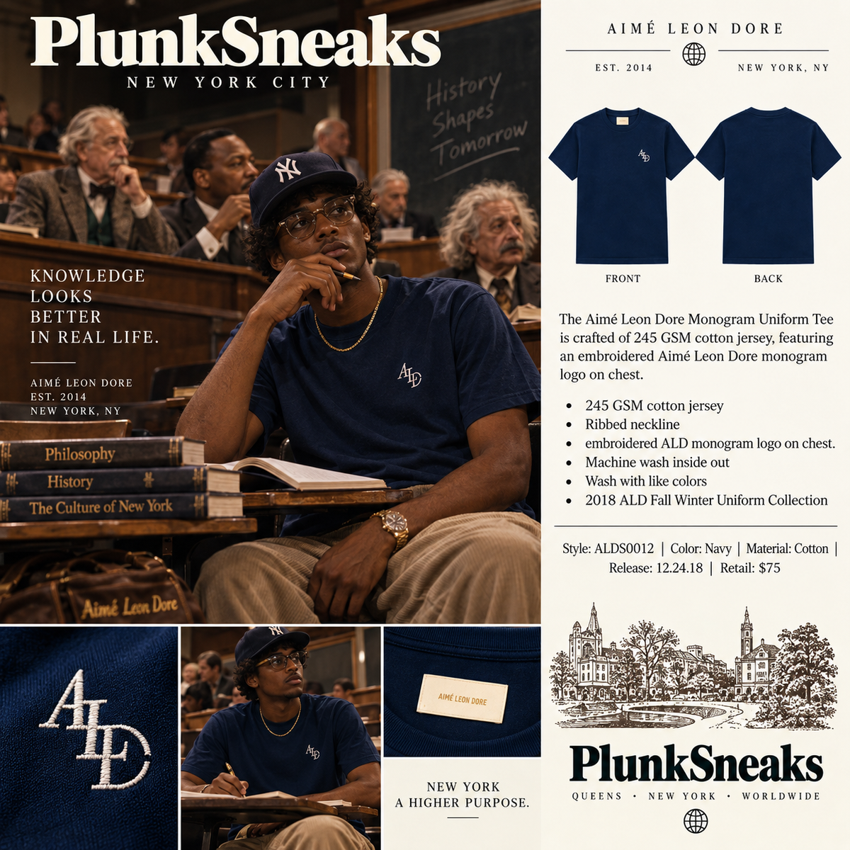 Aime Leon Dore Monogram Uniform Tee Blue 2018 (USED)