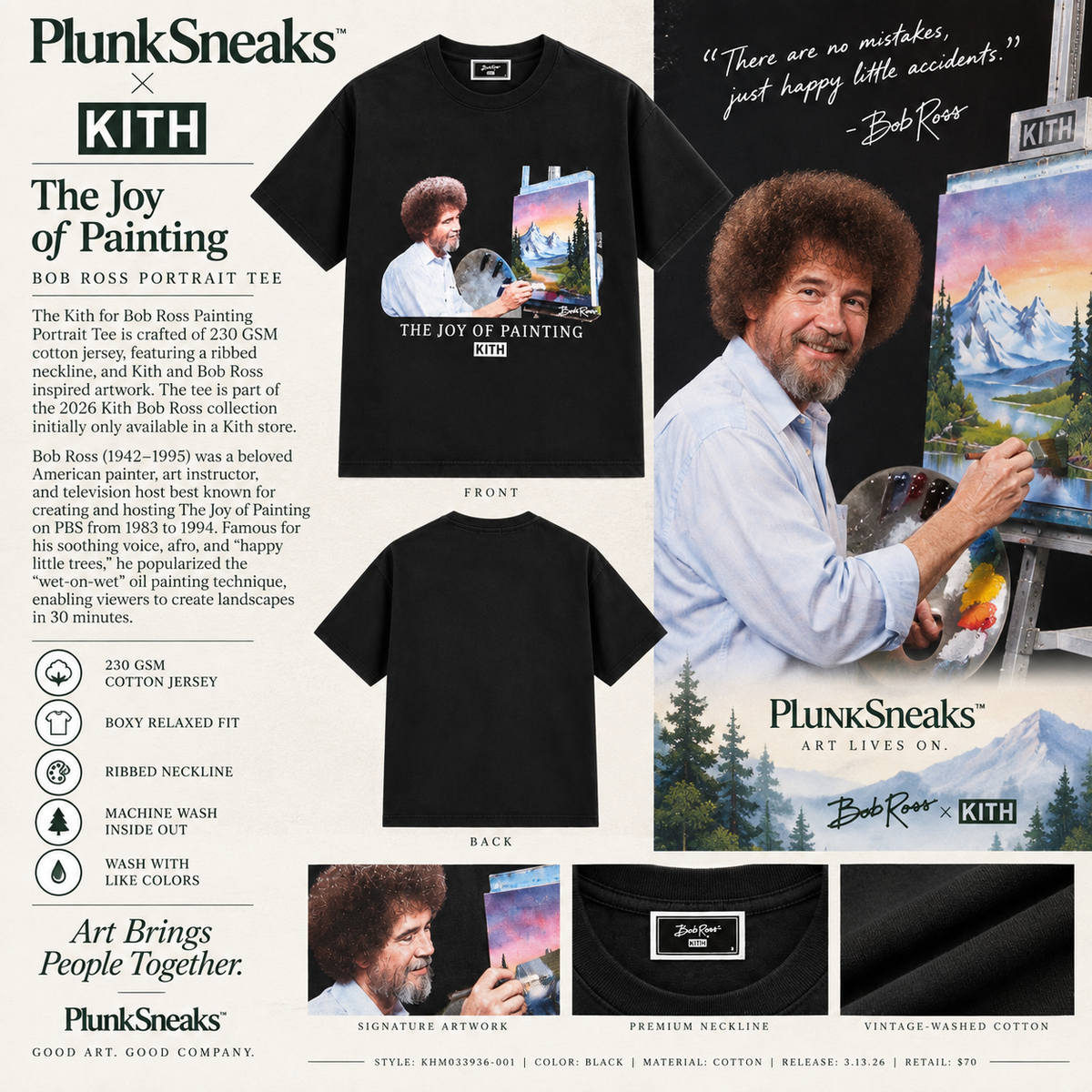Kith for Bob Ross Joy of Painting Portrait Tee Black 2026