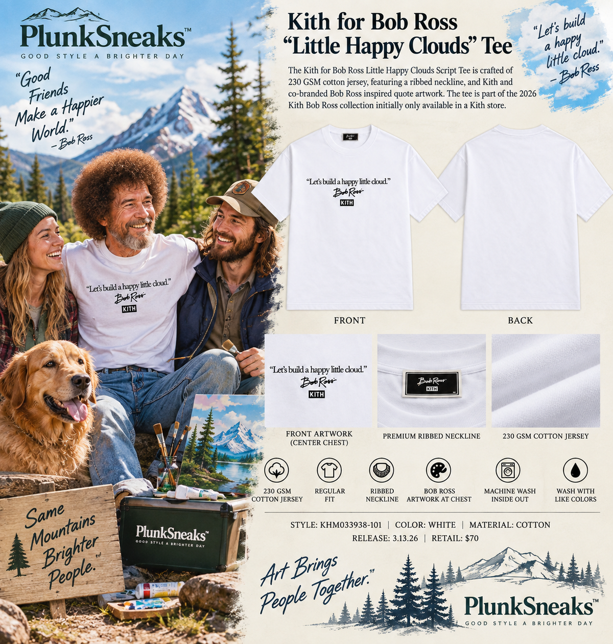 Kith for Bob Ross Happy Clouds Script Tee White 2026