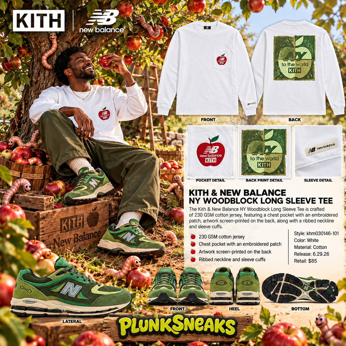 Kith & New Balance NY Woodblock Long Sleeve Pocket Tee White 2026