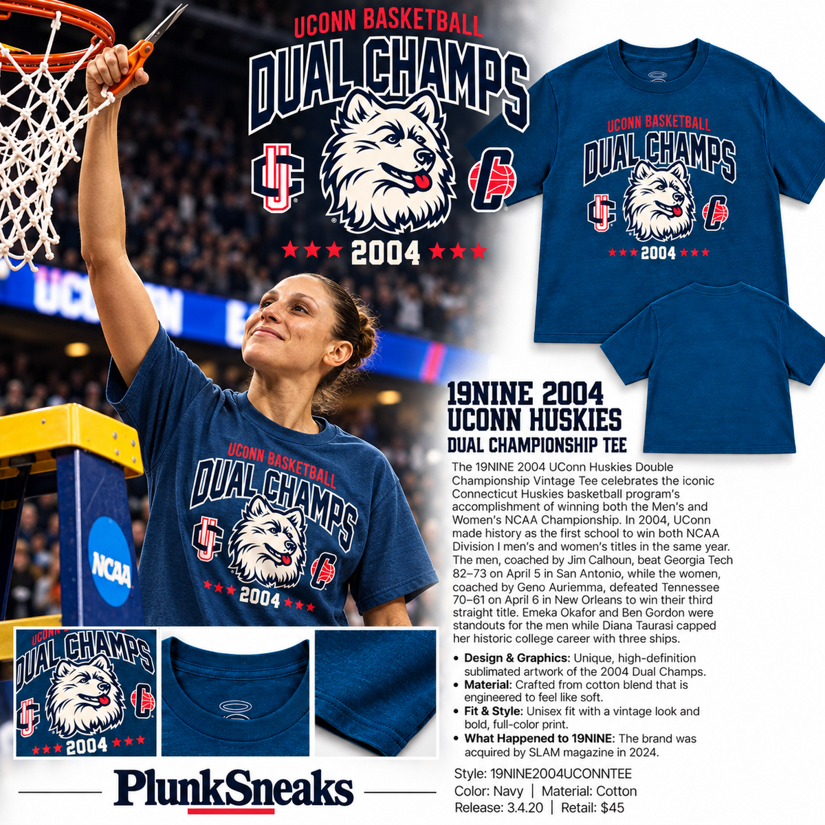 19NINE 2004 UConn Double Champions Vintage Tee 2020 (USED)