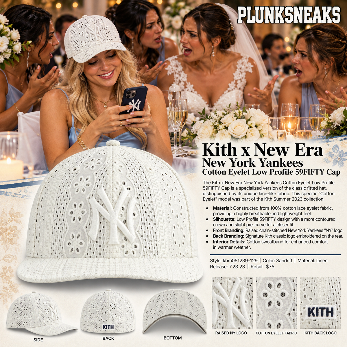 Kith New Era New York Yankees Cotton Eyelet Low Profile 59FIFTY Fitted Cap Sandrift 2023