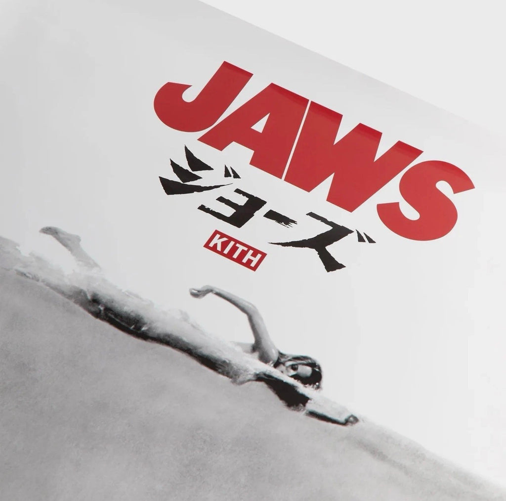 Kith for JAWS 50th Anniversary Japanese Movie Poster Grey Black Red 2025