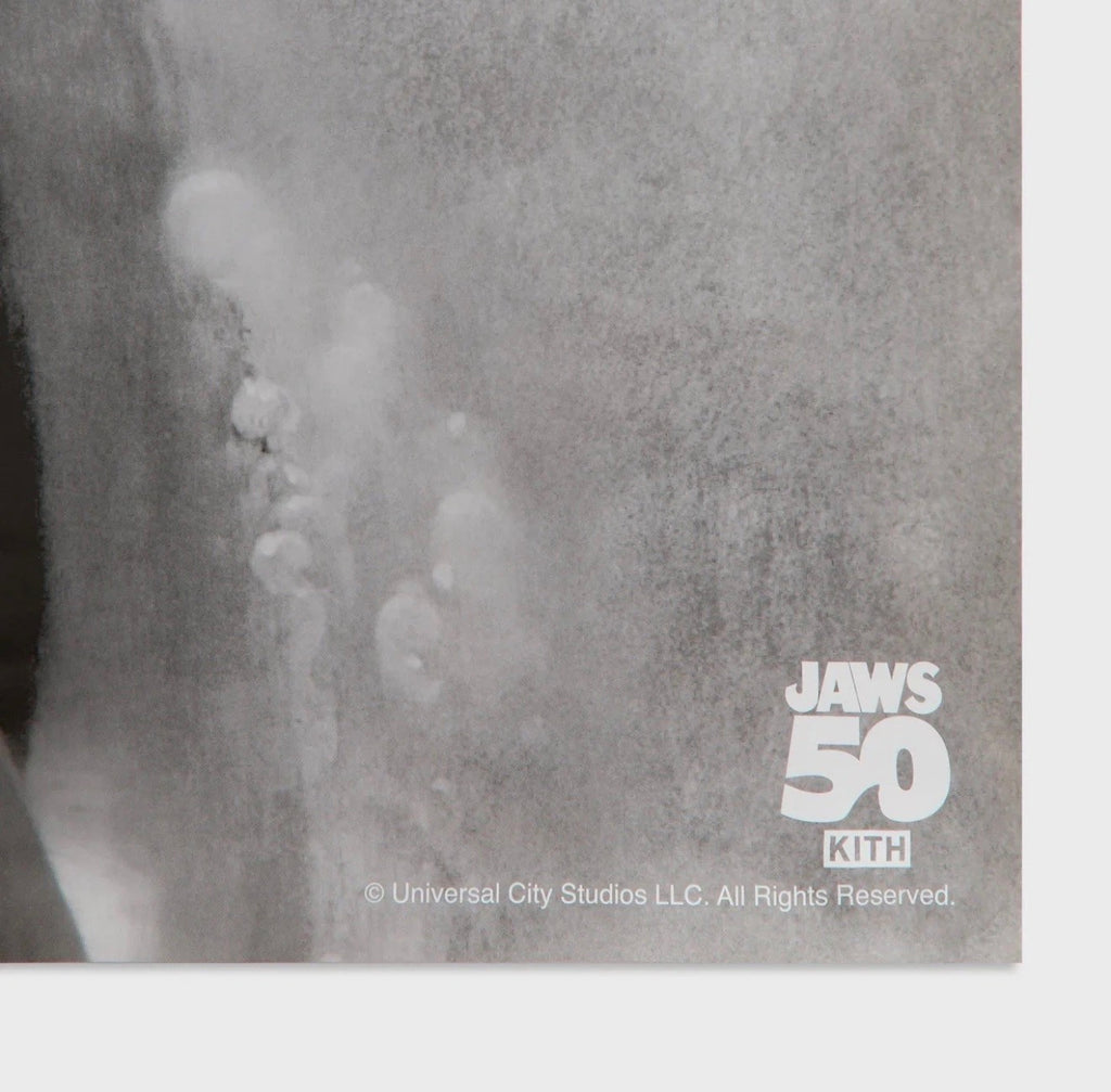 Kith for JAWS 50th Anniversary Japanese Movie Poster Grey Black Red 2025