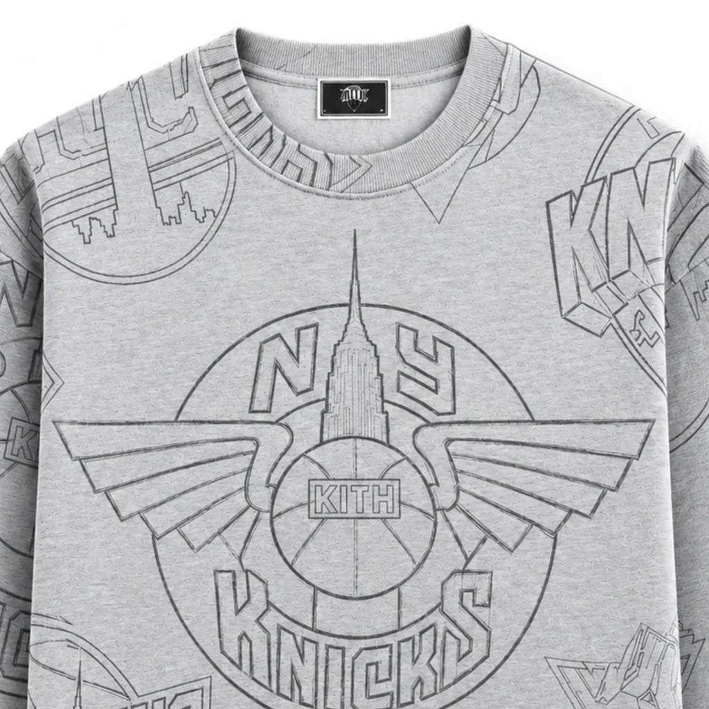 Kith for the New York Knicks Sketched Nelson Crewneck Light Heather Grey 2024