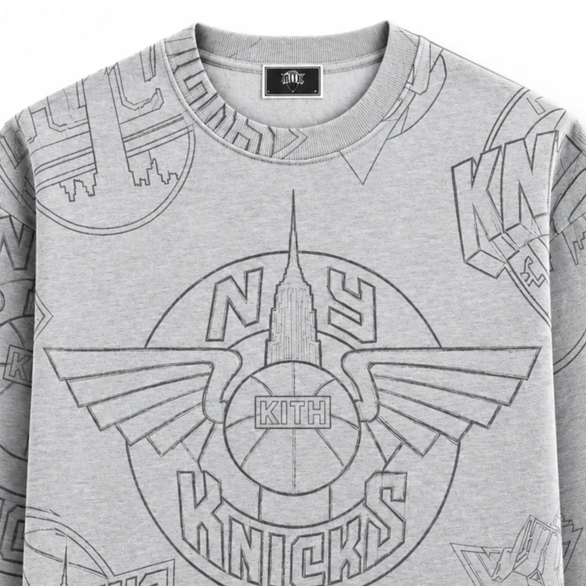 Kith for the New York Knicks Sketched Nelson Crewneck Light Heather Grey 2024
